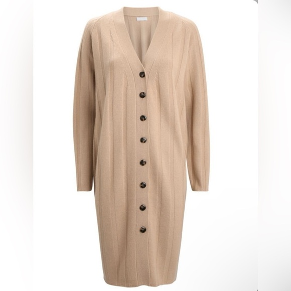 SABLYN Cory Cashmere Ribbed Knit Button Front Duster Cardigan in Caramel - Picture 2 of 12